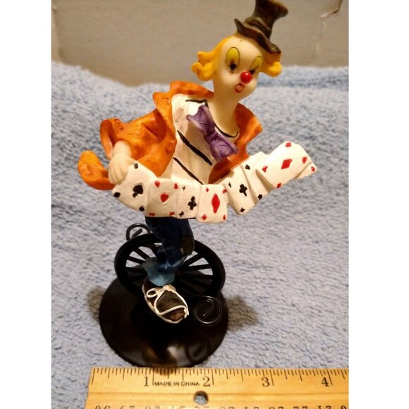 Colorful Circus Clown On Unicycle Figurine With Playing Cards - K's Collection - Picture 14 of 15